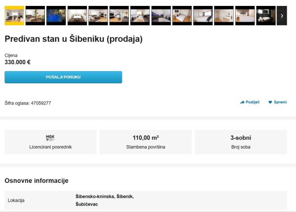 Cijene stanova po kvartovima u Šibeniku 2026. - Baldekin, Vidici, Šubićevac