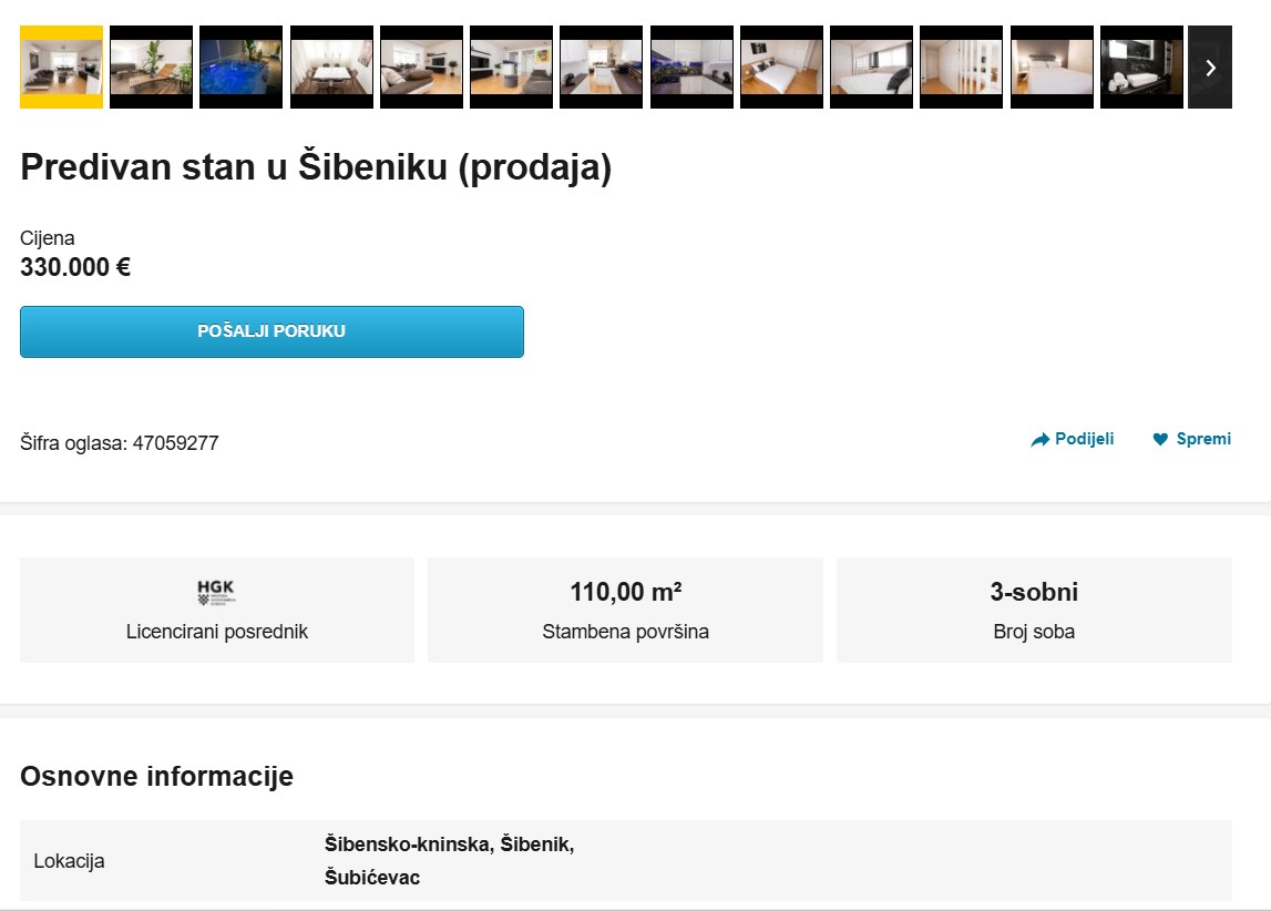 Cijene stanova po kvartovima u Šibeniku 2026. - Baldekin, Vidici, Šubićevac